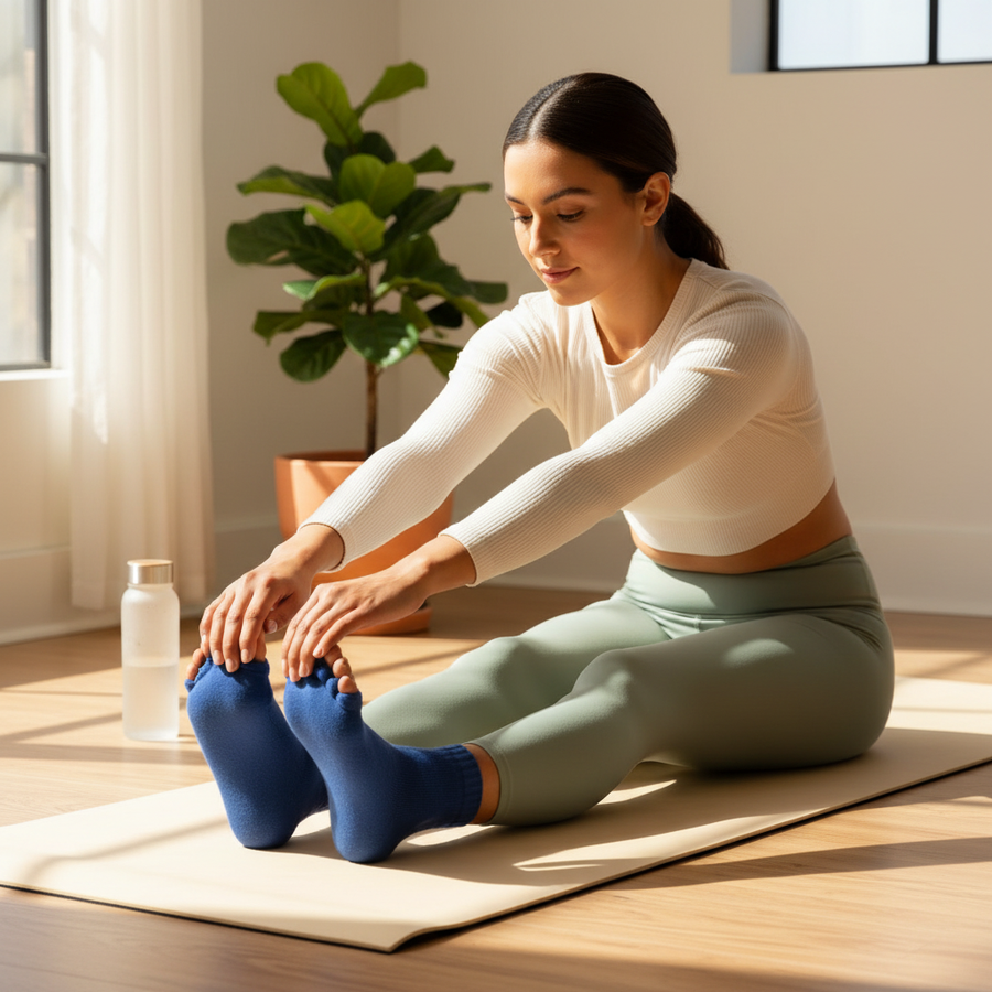 Femme en séance de yoga portant les chaussettes Pedi-Sense